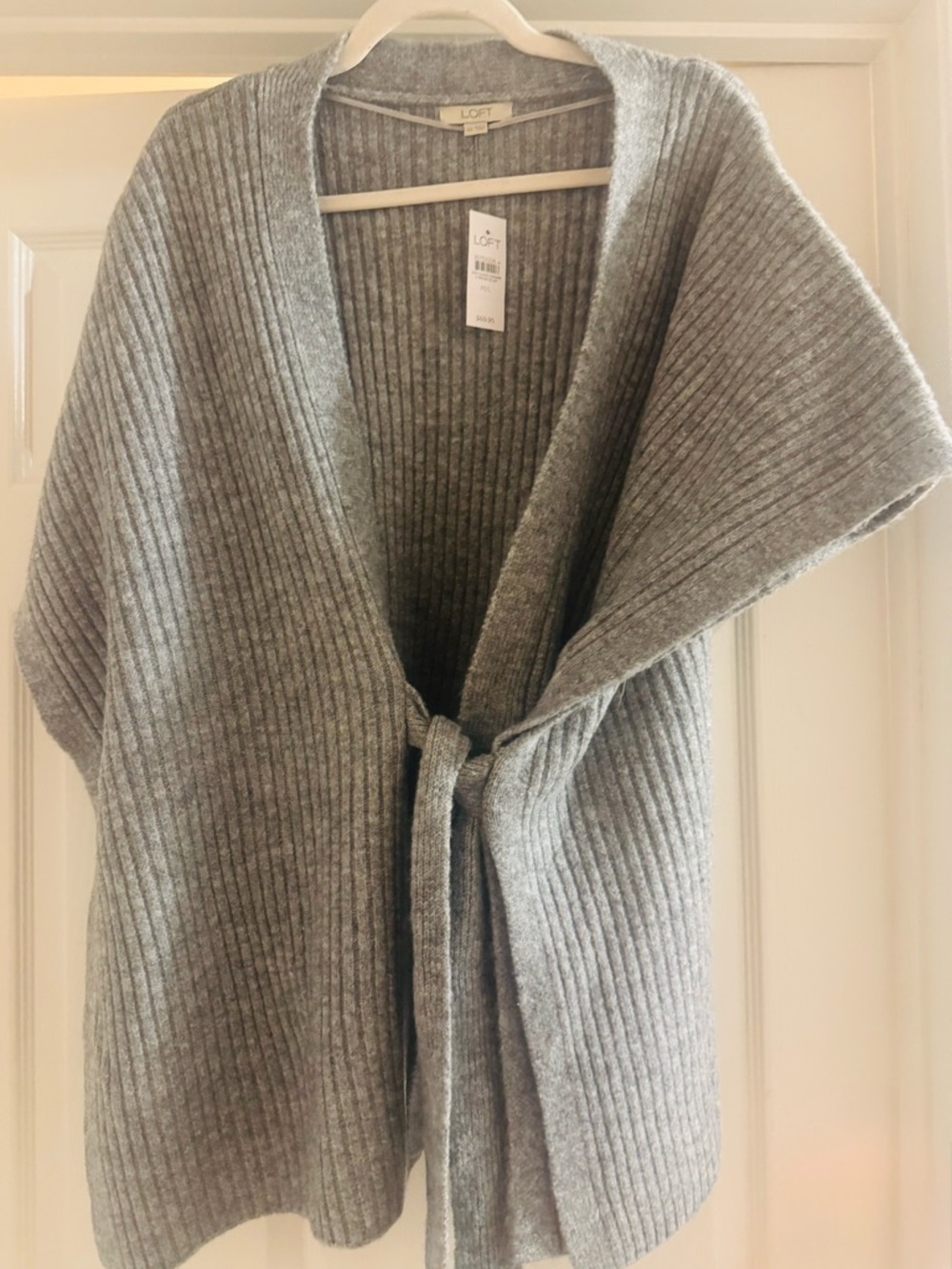 NWT Loft  Gray Ribbed Tie-Front Cardigan Vest